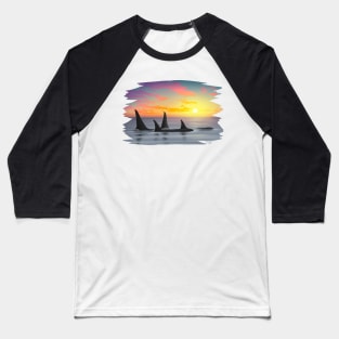 Orca Whale Sunset Baseball T-Shirt